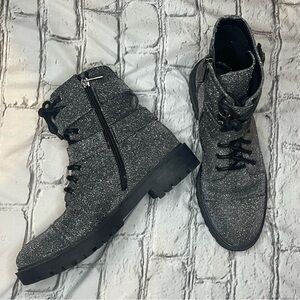 Jessica Simpson KERINA Pewter Glitter Combat Boots